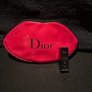 Dior Red Lip-Shaped Pouch with mini 999 Red Rouge Dior Lipstick